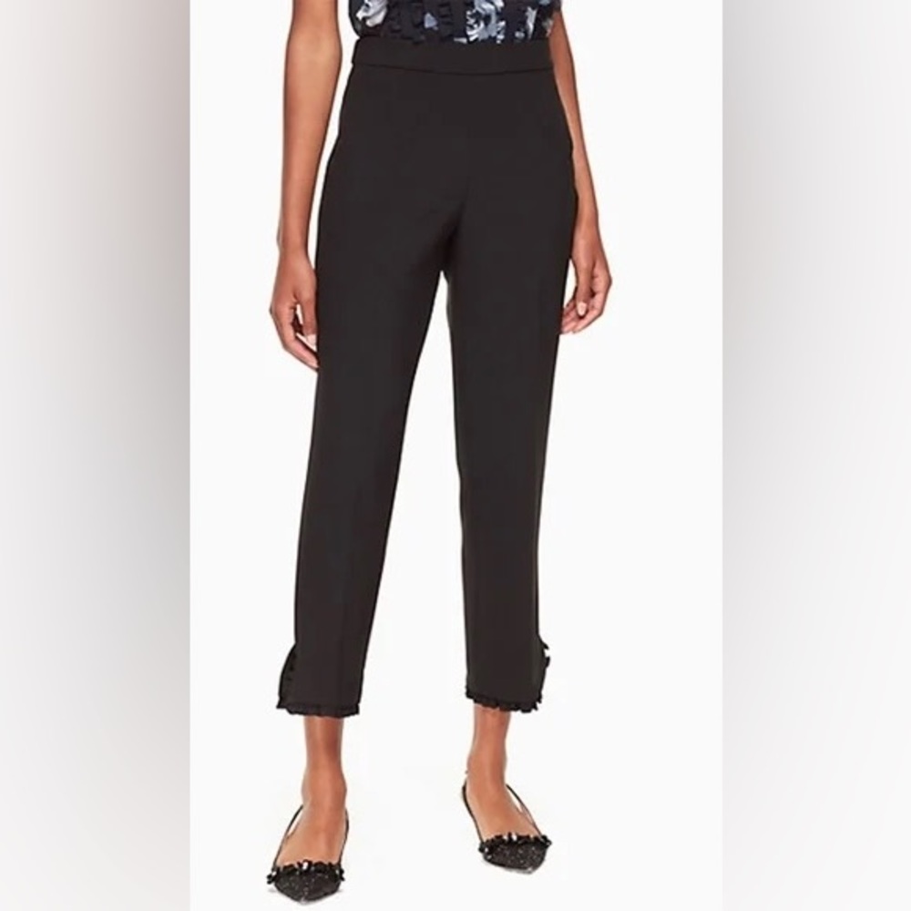 Kate Spade Black High Waisted Ruffle Trim Cropped Dress Pants Size 6